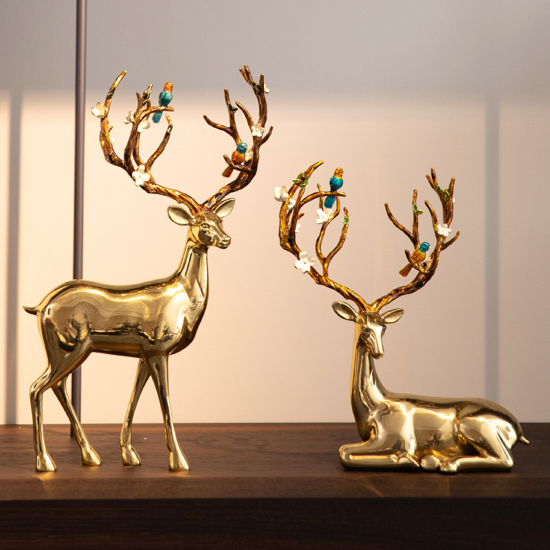 珐琅彩鹿创意玄关摆件客厅电视柜酒柜工艺品现代摆件