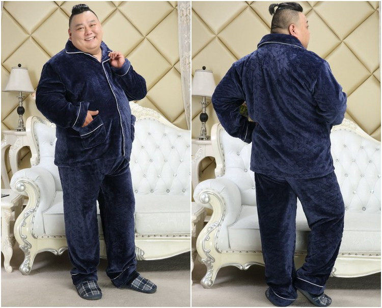 秋冬男 加厚法兰绒睡衣加肥加大肥佬水貂绒珊瑚绒胖人200斤家居服