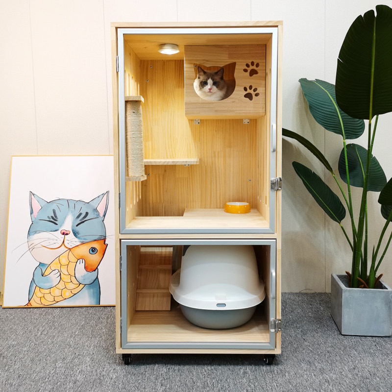 猫屋别墅实木猫笼猫窝家用小号公寓猫舍笼子