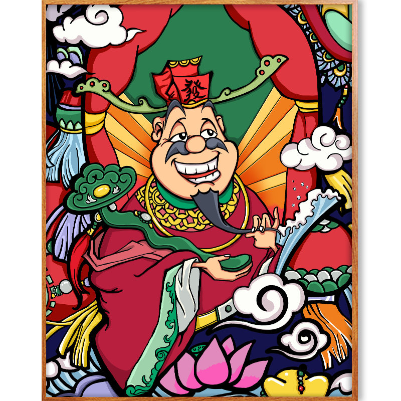 非之语数字油画diy填充国潮财神爷手绘客厅新年牛年装饰品油彩画