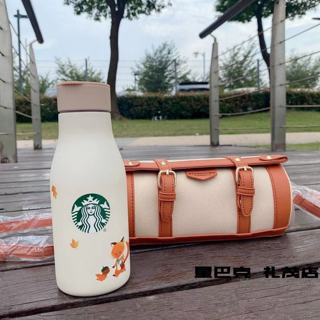 星巴克杯子中秋秋日森林不锈钢保温杯毛绒兔杯套吸管保温杯