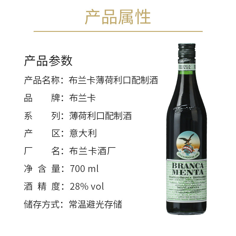 意大利fernetbranca菲奈特蒙塔比特酒700ml布兰卡薄荷利口配制酒
