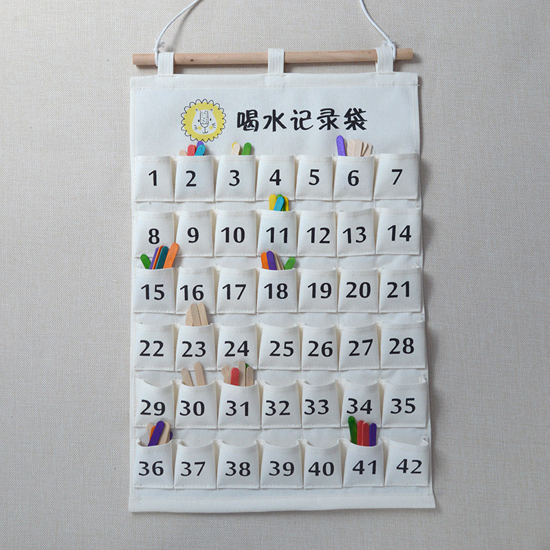 喝水记录防水帆布幼儿园准确幼儿每天水的杯数收纳挂袋
