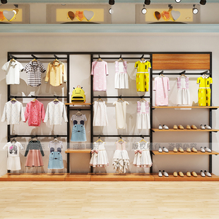 童装店货架展示架服装展示柜儿童陈列架子铁艺上墙架店铺装修设计