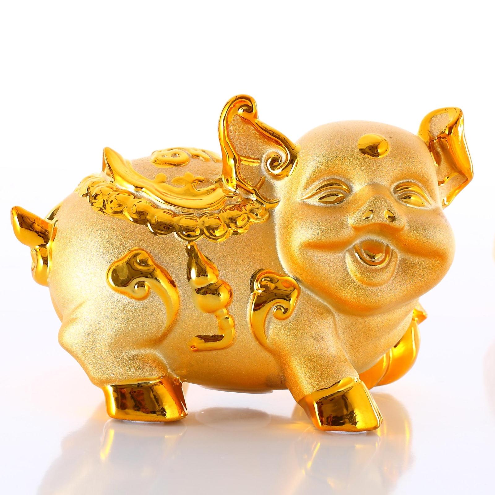 新品招财纳福金猪陶瓷储蓄罐超大号金色存钱罐镀金开业摆件