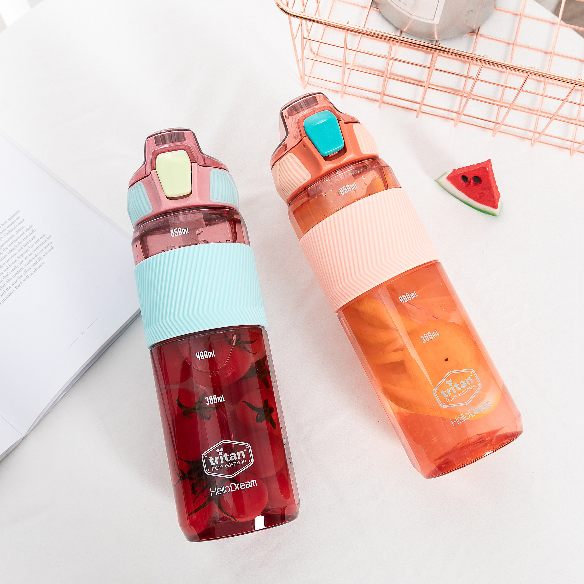 日系运动水杯简约健身便携塑料杯高颜值大容量吸管杯