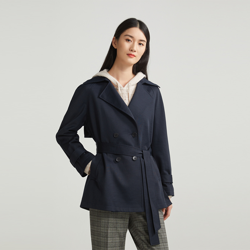 补丁生活女装fs931风趣时光藏蓝针织风衣风衣