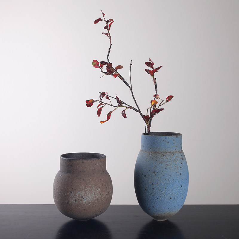 大相莲花侘寂花器粗陶陶瓷花瓶中式手工花插民宿花瓶