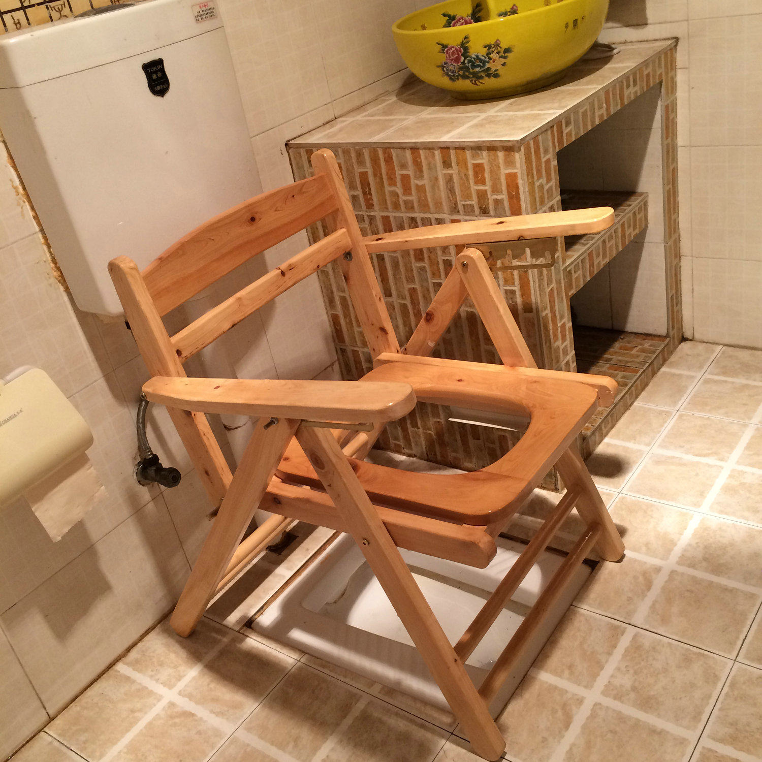 实木折叠扶手厕所椅 老人坐便椅孕妇座便器残疾人蹲坑大方便马桶