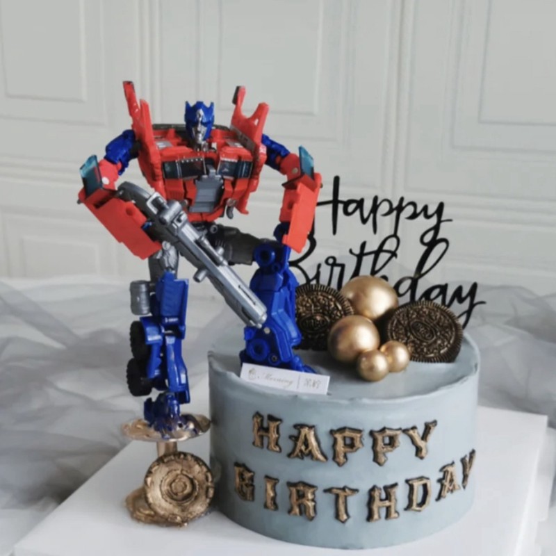儿童生日蛋糕装饰擎天柱大黄蜂汽车变形金刚机器人悬浮蛋糕节日装扮