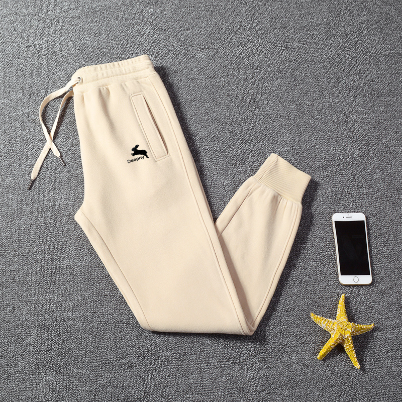 米色裤子女2022新款春秋装全棉加绒长裤宽松束脚薄款运动休闲卫裤