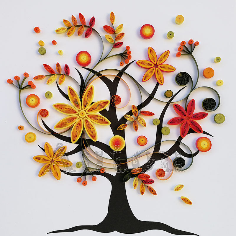 四季常青树 衍纸线稿图纸衍纸画材料包 教学底稿图底纸图稿 autou