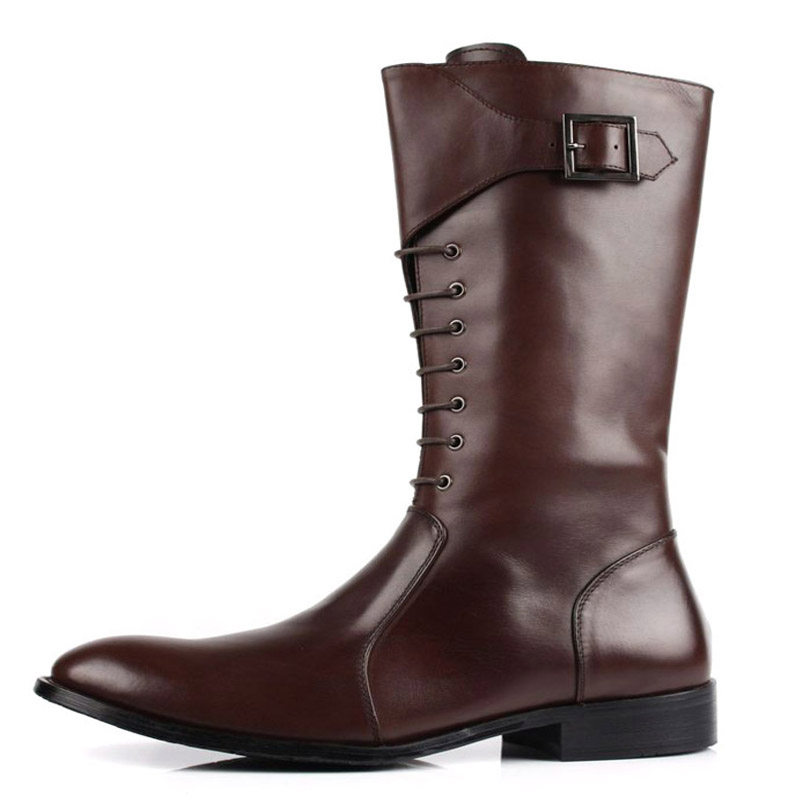 男士皮靴高腰筒靴子男靴尖头真皮马丁靴男潮韩版马靴冬季高帮男鞋