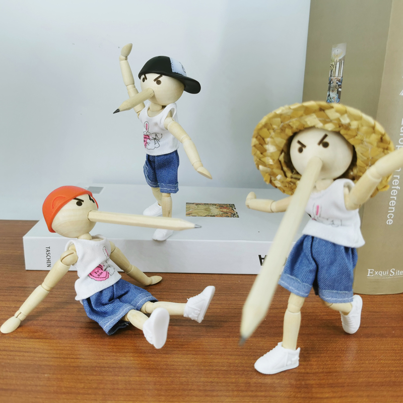 笔插梧棣木人可爱表情木头人嘴巴功能创意文创摆件