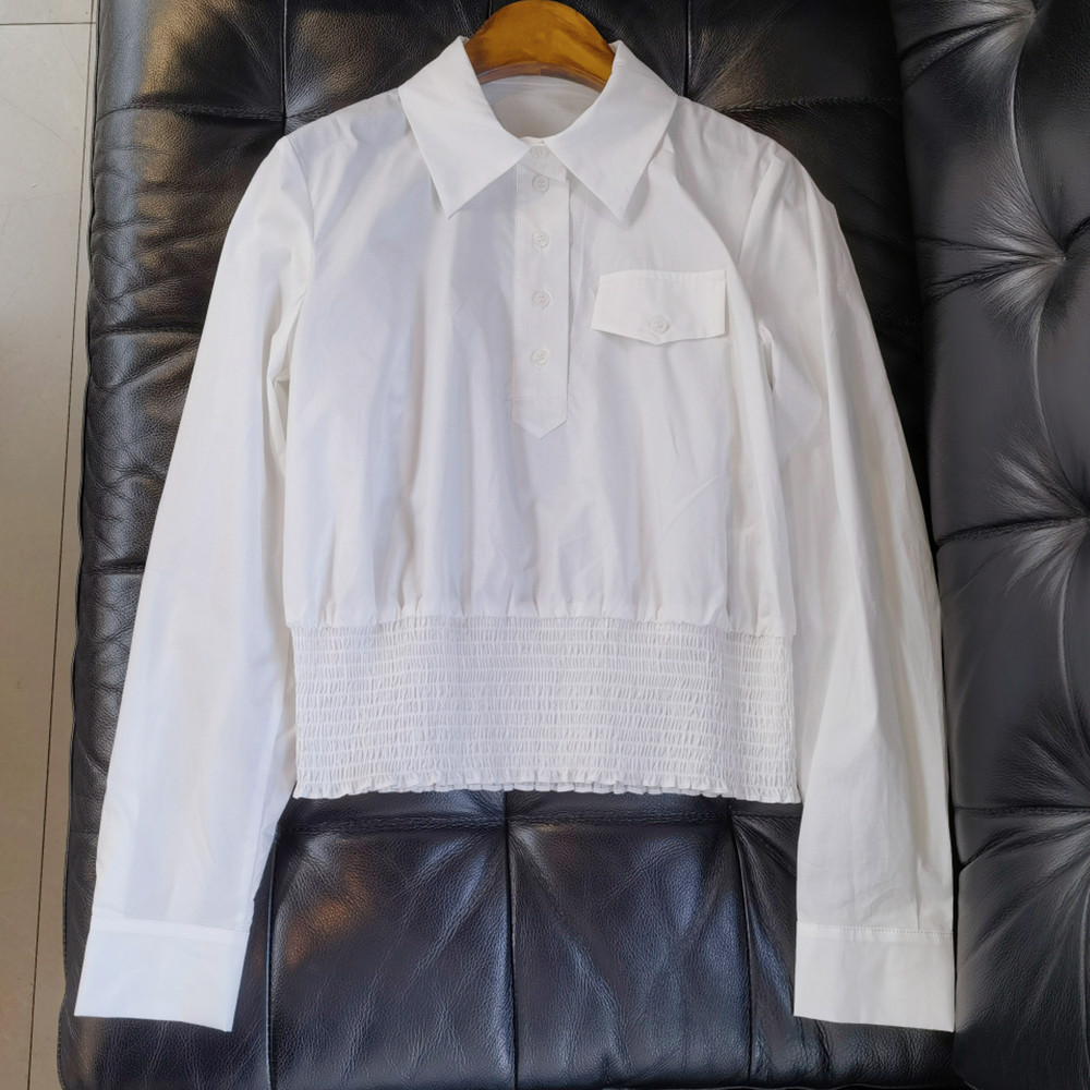 lovely宽幅弹力打揽下摆套头衬衫长袖半开开襟衬衫