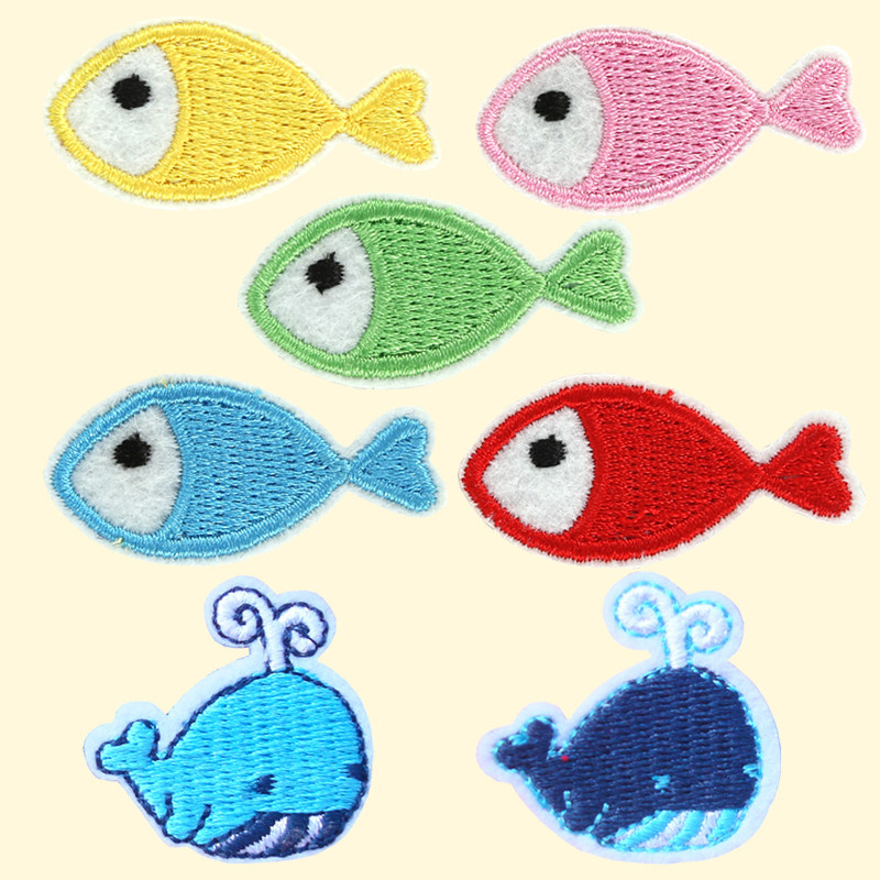 布贴卡通小鱼时尚刺绣可爱衣服裤子破洞补丁布贴