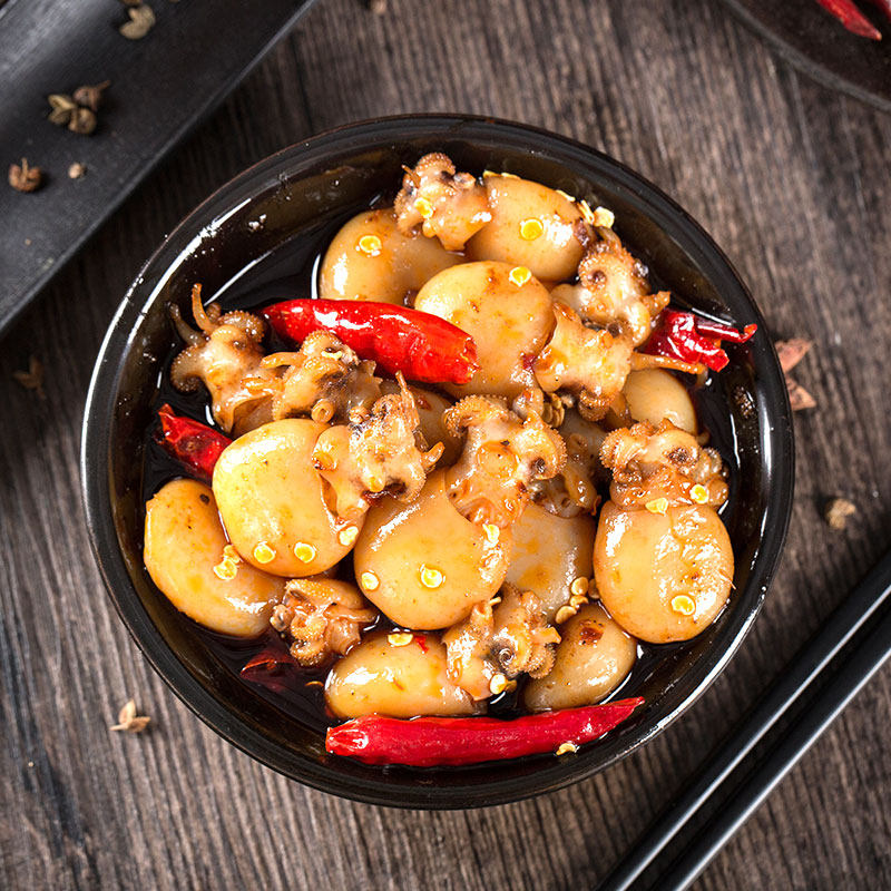 麻辣墨鱼仔香辣即食熟食八爪鱼鱿鱼仔鲜活小海鲜罐装乌贼小吃零食