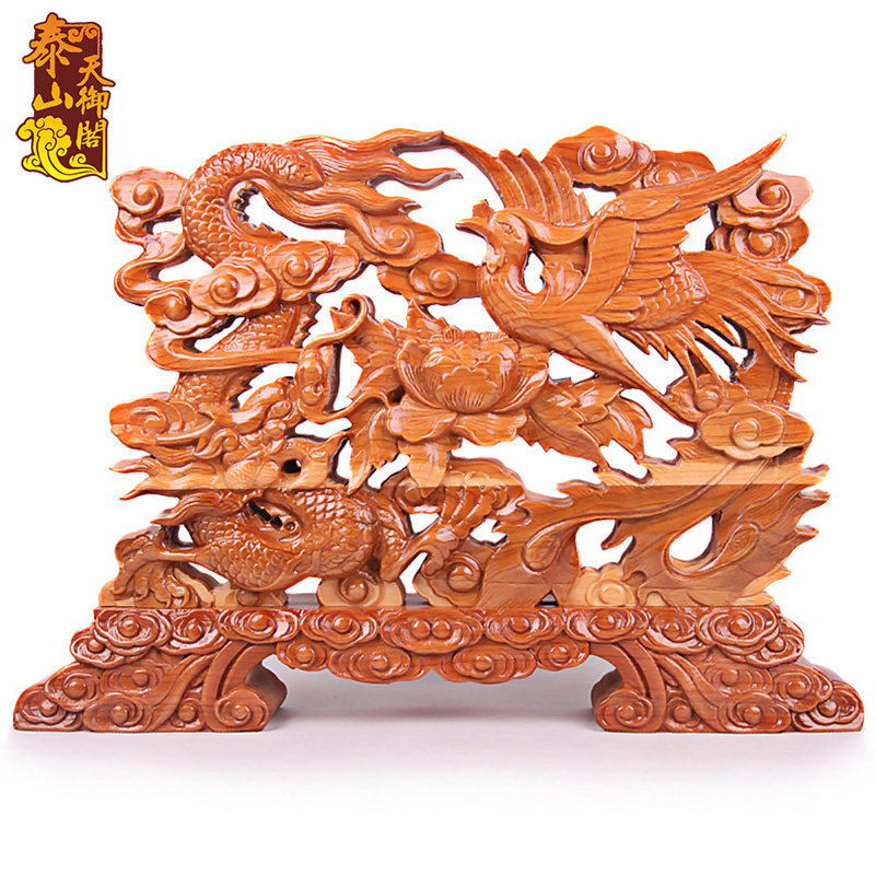 桃木龙凤呈祥摆件实木雕刻工艺品家居客厅装饰品创意摆件