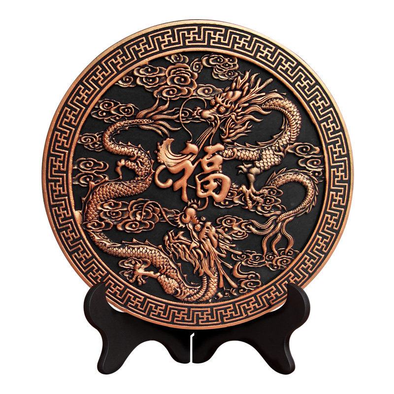 活性炭雕工艺品双龙福字青龙摆件生肖龙酒柜办公室装饰品开业礼品
