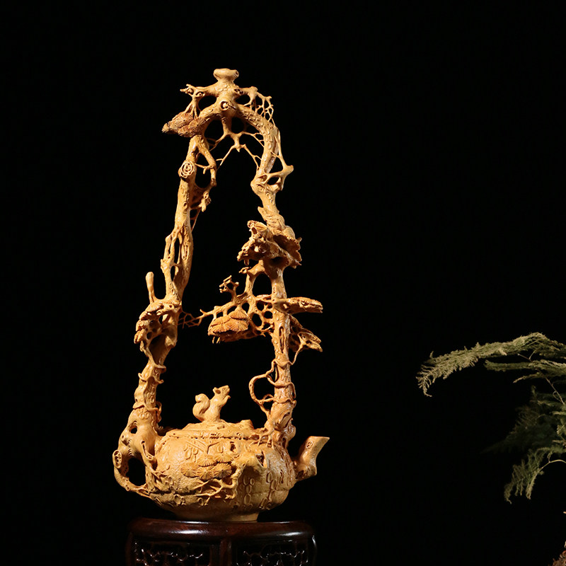 小叶黄杨木雕摆件大师作品提梁壶纯手工中式木雕