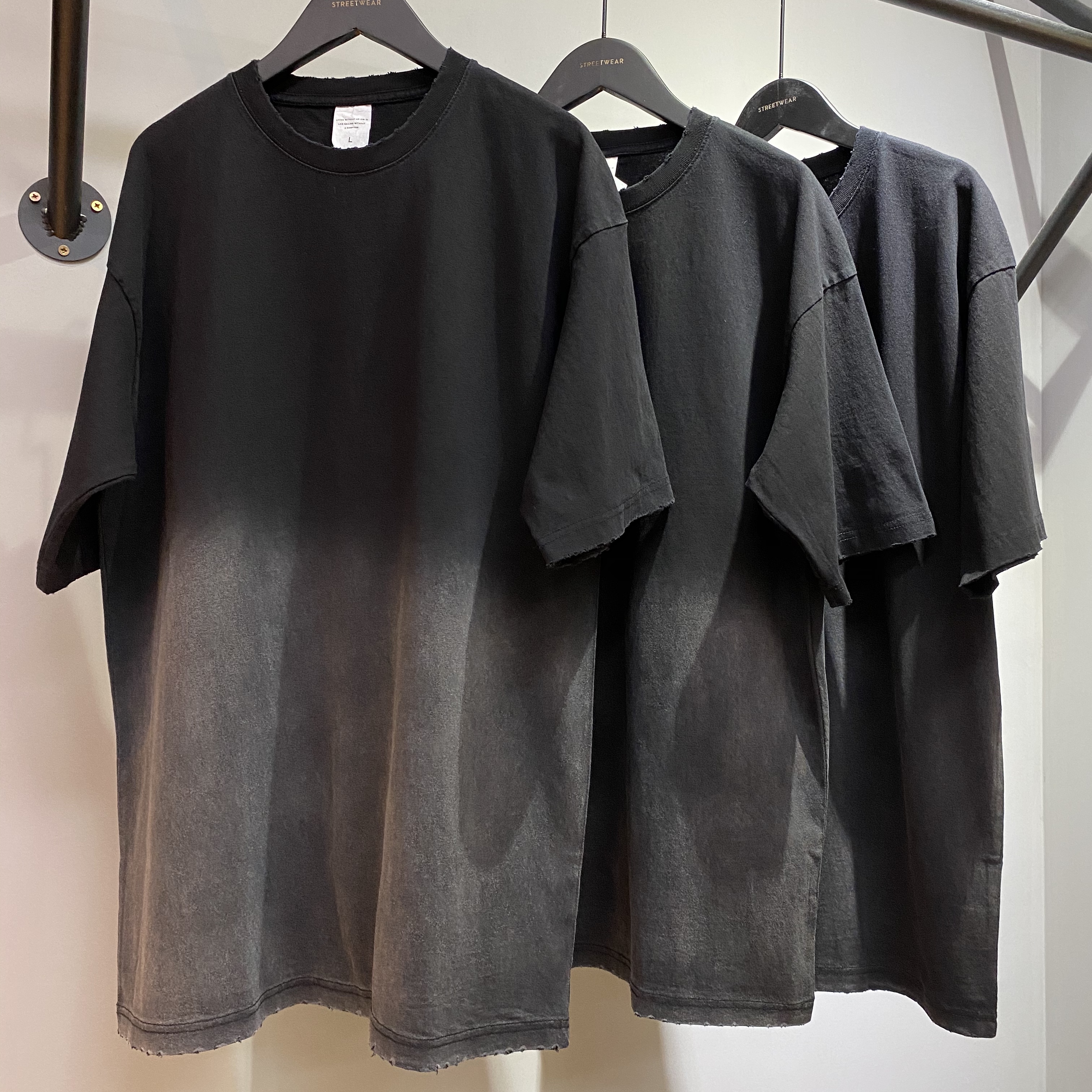 2022春夏街头ins欧美复古洗水泛白做旧渐变oversize宽松T恤潮短袖