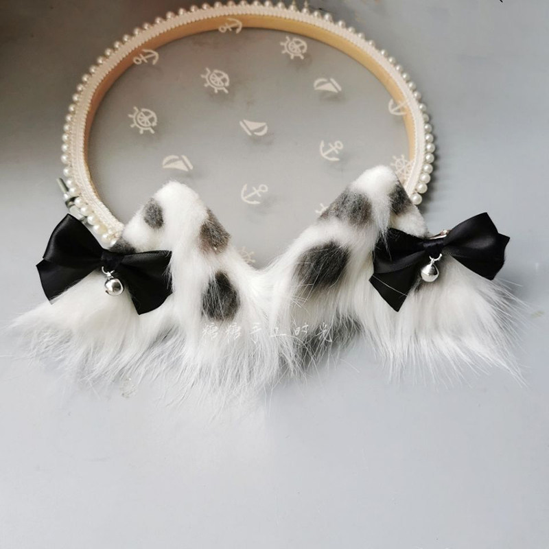 猫耳原创兽耳蝴蝶结铃铛铃铛猫奶牛纹兽发卡jk发饰
