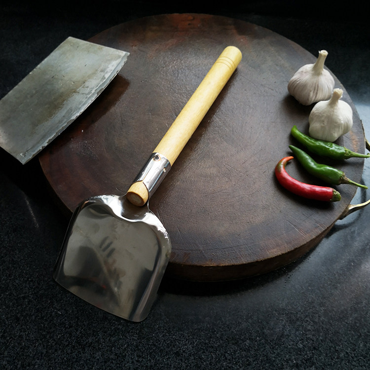 炒菜不锈钢锅铲实木柄不烫手手工老式大厨食品锅铲