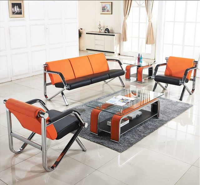 Simple office sofa coffee table combination simple stainless steel reception office sofa hardware iron steel frame three people Simple office sofa coffee table combination simple stainless steel reception office sofa hardware iron steel frame three people