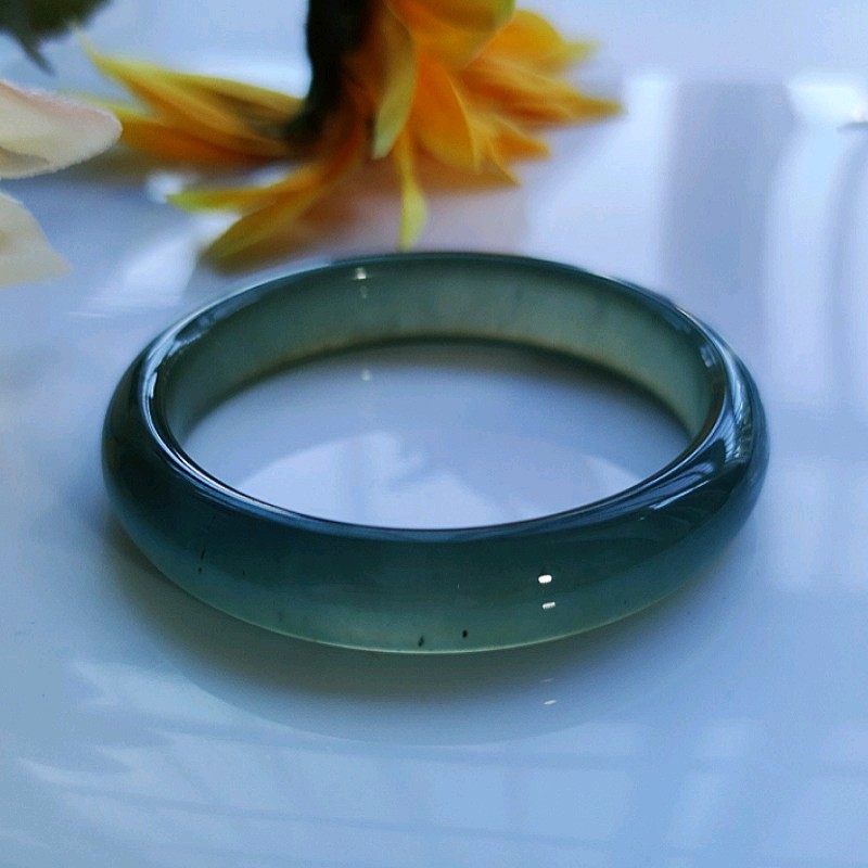 岫山岫玉花玉手镯女冰种蓝水玉镯岫岩推荐上手手饰