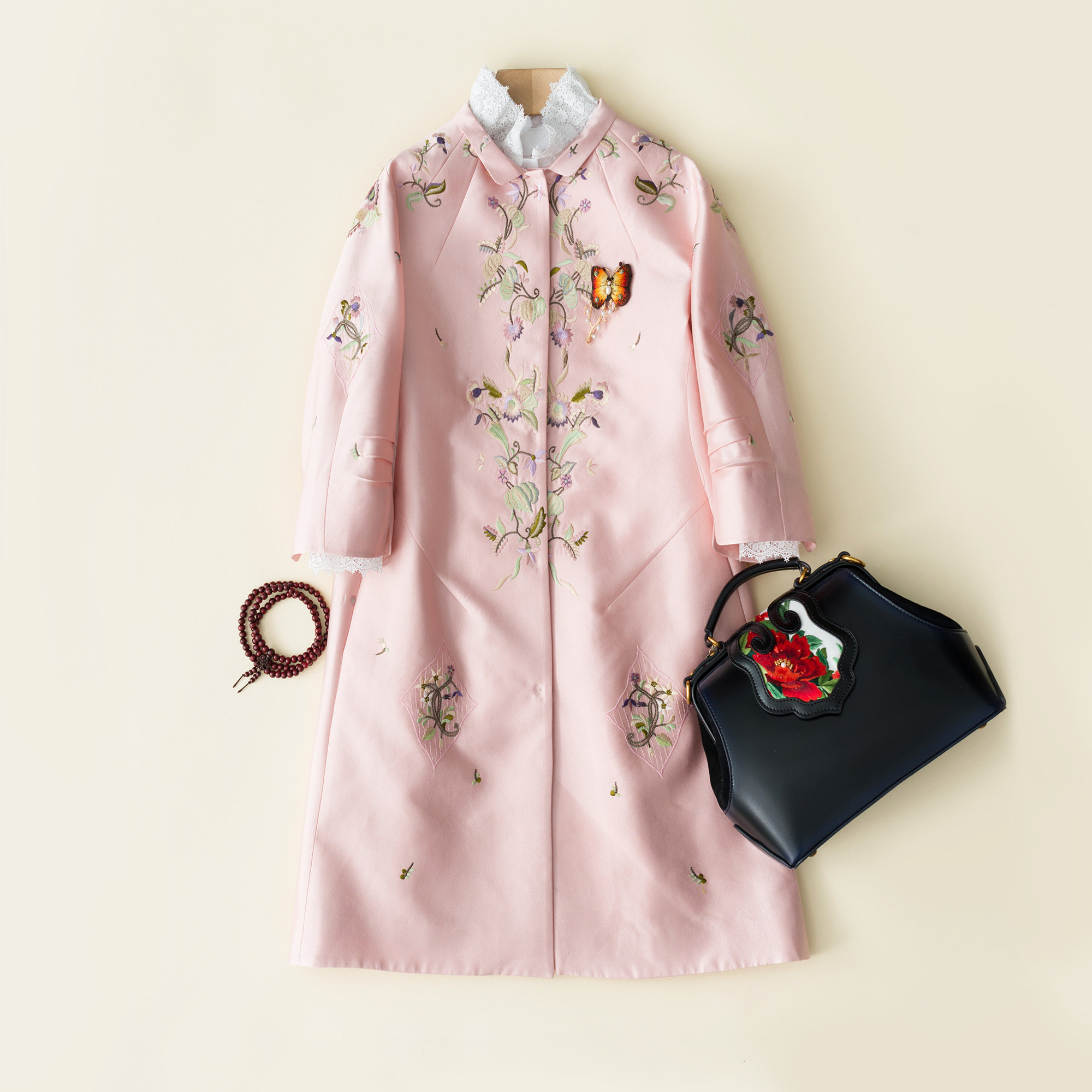 中式pcy081徐卉婕真丝绣花对襟外套春秋复古刺绣风衣
