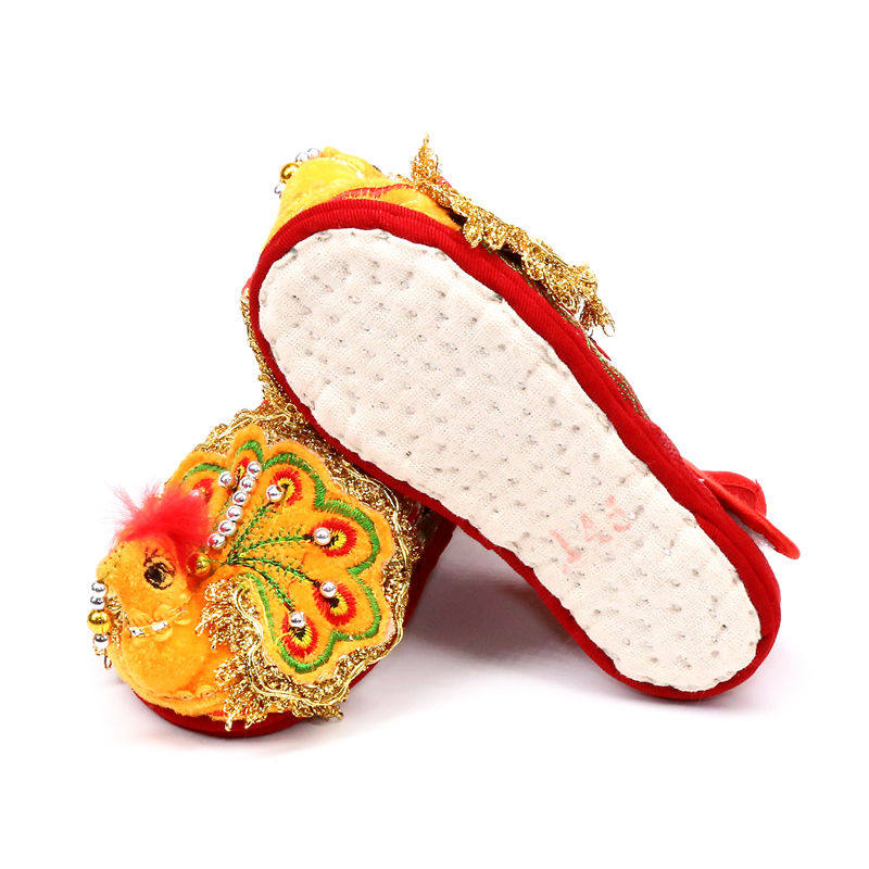 小虎阿福 女宝宝孔雀鞋 手工千层底布鞋 绣花单鞋 富贵吉祥凤头鞋