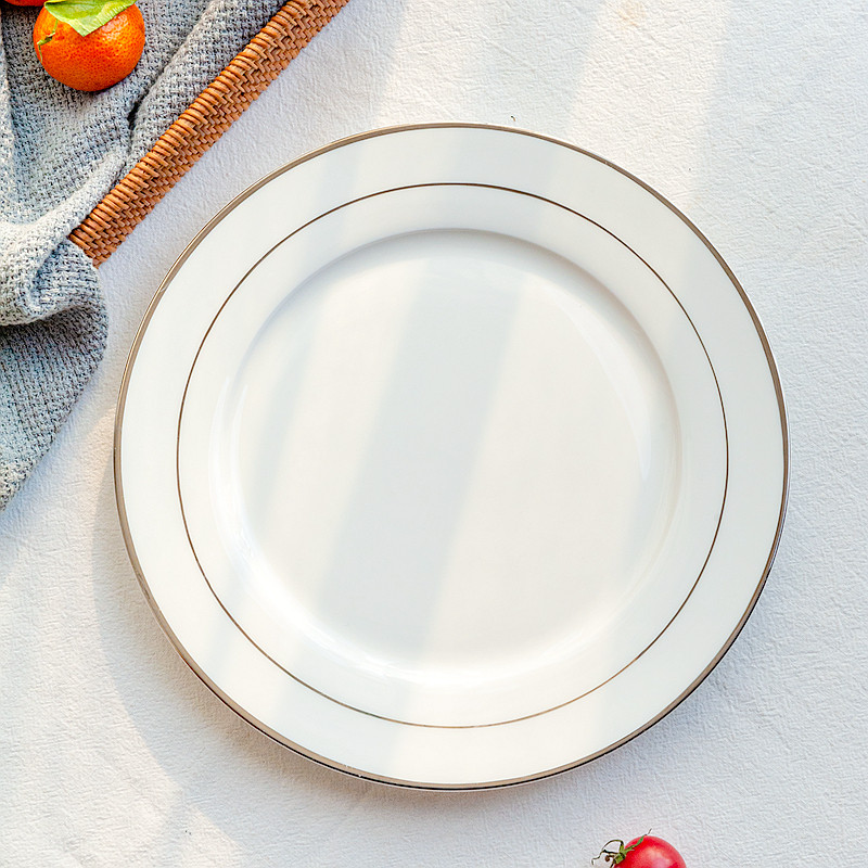 欧式金边西餐菜盘面冷盘意牛排平盘骨瓷白金边盘
