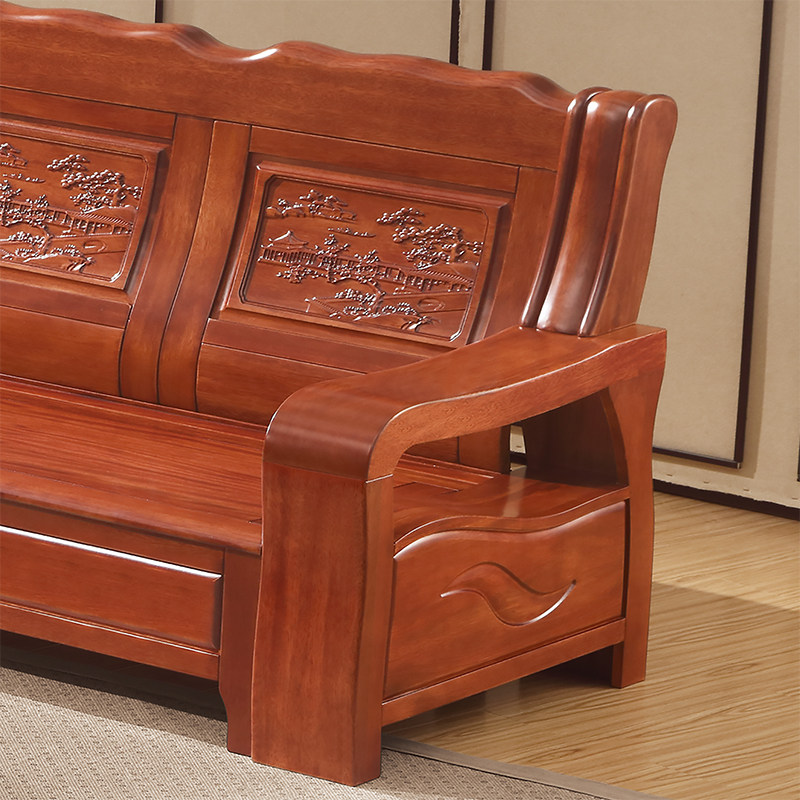 现代简约大小转角客厅组装布艺格木户型组合新中式实木沙发