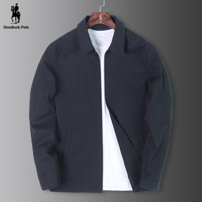 保罗经典男士商政男商务休闲茄克衫 2021秋季新款全棉翻领夹克男