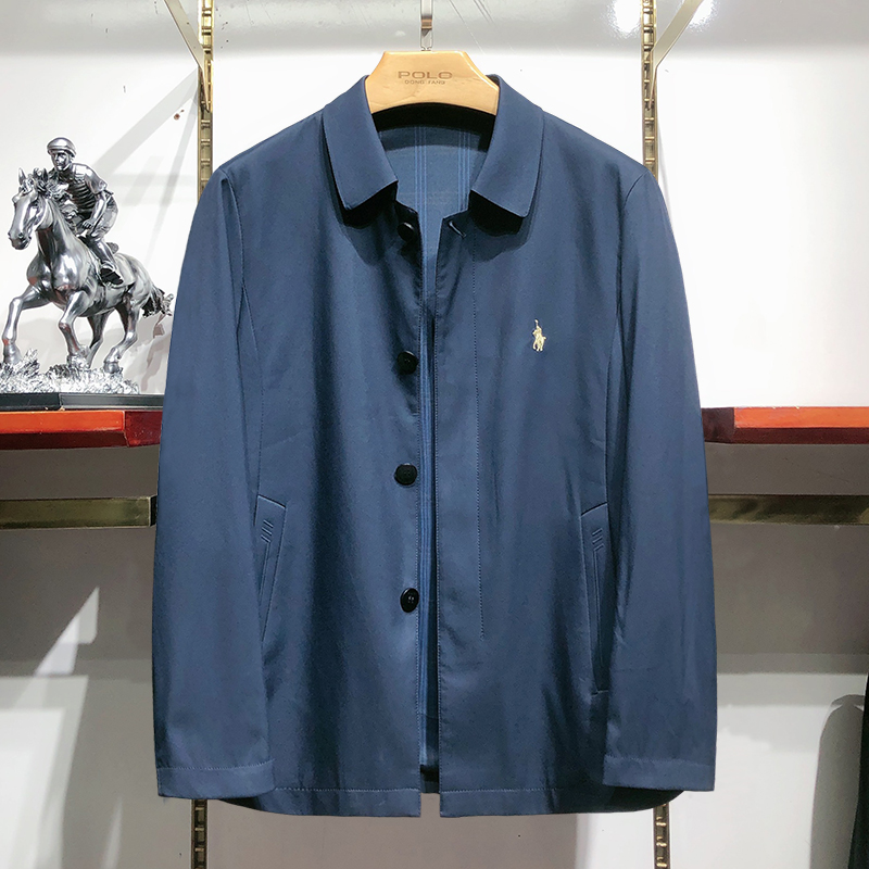 保罗2022春季新款中年男士无痕翻领茄克衫商务休闲纯色夹克男外套