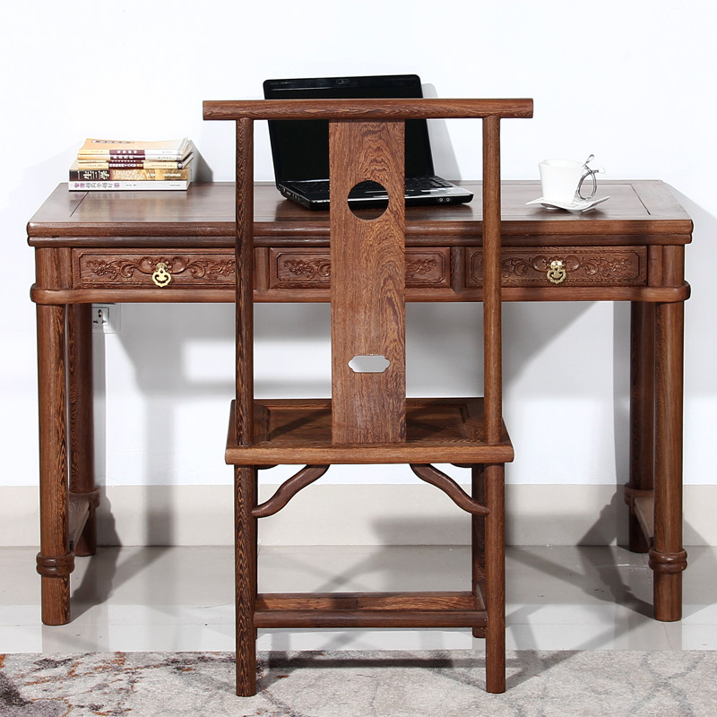 红木家具简约实木小书桌鸡翅木办公桌电脑桌中式仿古写字台原木