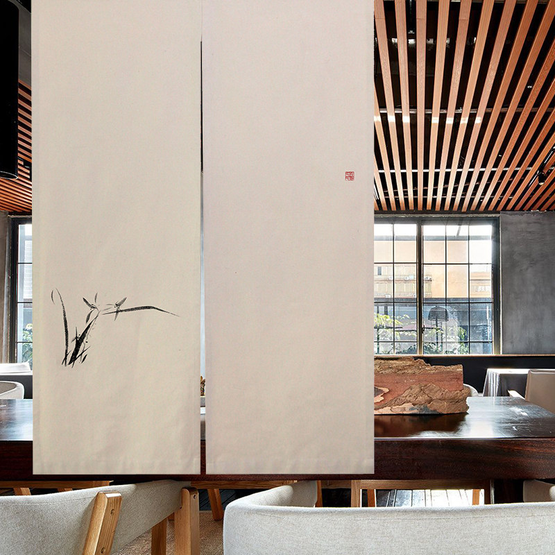 门帘简约背景日式隔断窗帘茶馆禅意布门帘手绘门帘