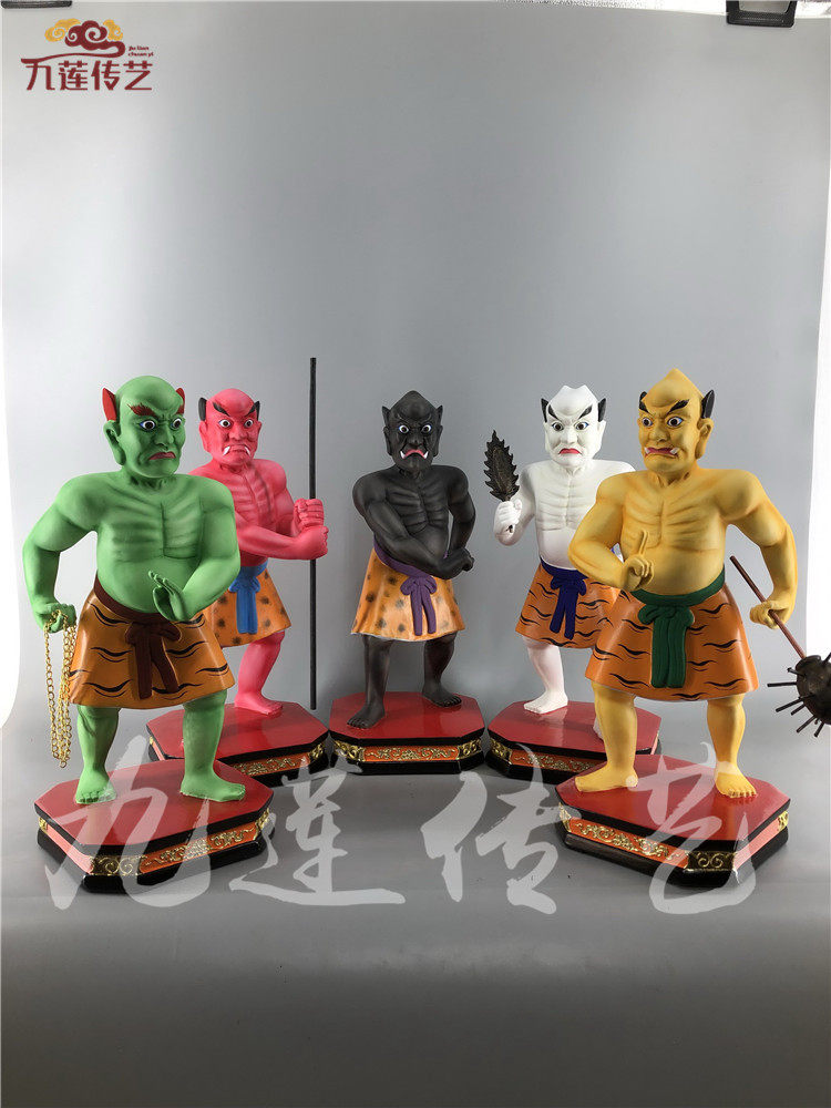 木雕五鬼神像阴府樟木手工漆线40公分传艺木雕