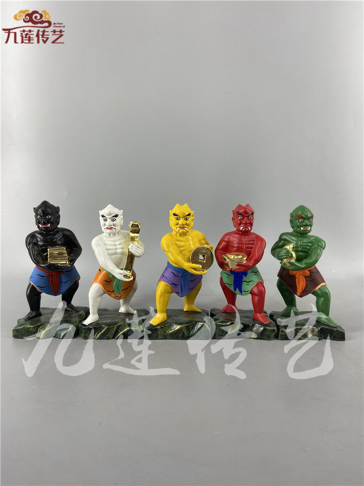 木雕五鬼香樟樟木手工漆线20cm传艺神像定制木雕