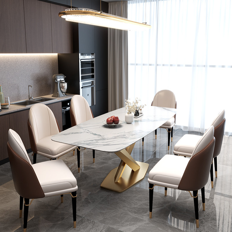 轻奢餐桌高端大气长方形意式风格港式现代简约进口岩板餐桌