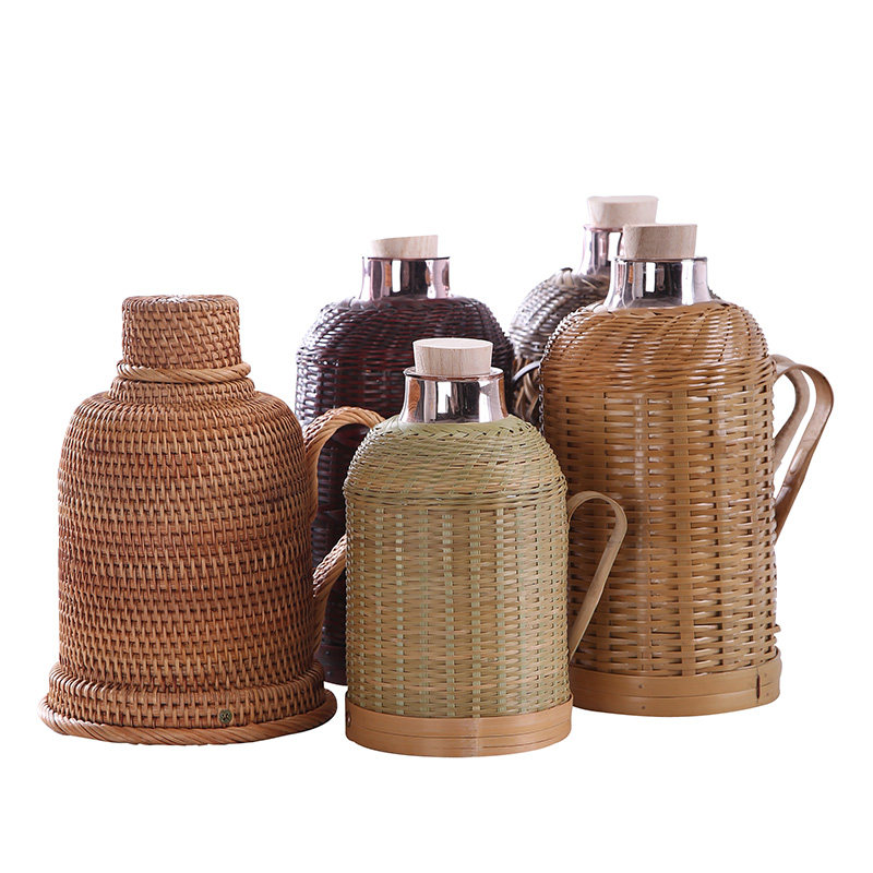 竹编家用茶瓶老式传统热水水壶复古开水水瓶竹编