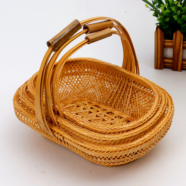 手工竹编小竹篮子手提提篮收纳杭州水果鸡蛋竹编