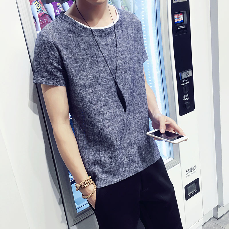 t恤男亚麻短袖棉麻衣服男士潮牌体恤宽松麻衣夏季男装上衣半袖薄