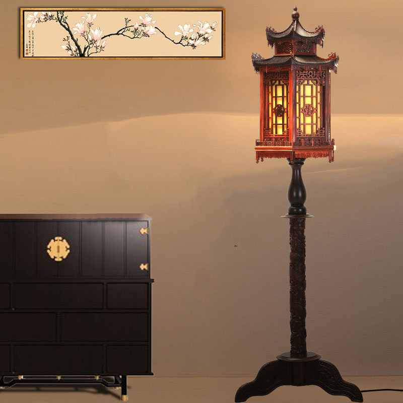 古典红木落地灯缅甸花梨木立灯具光可遥控客厅装饰落地灯