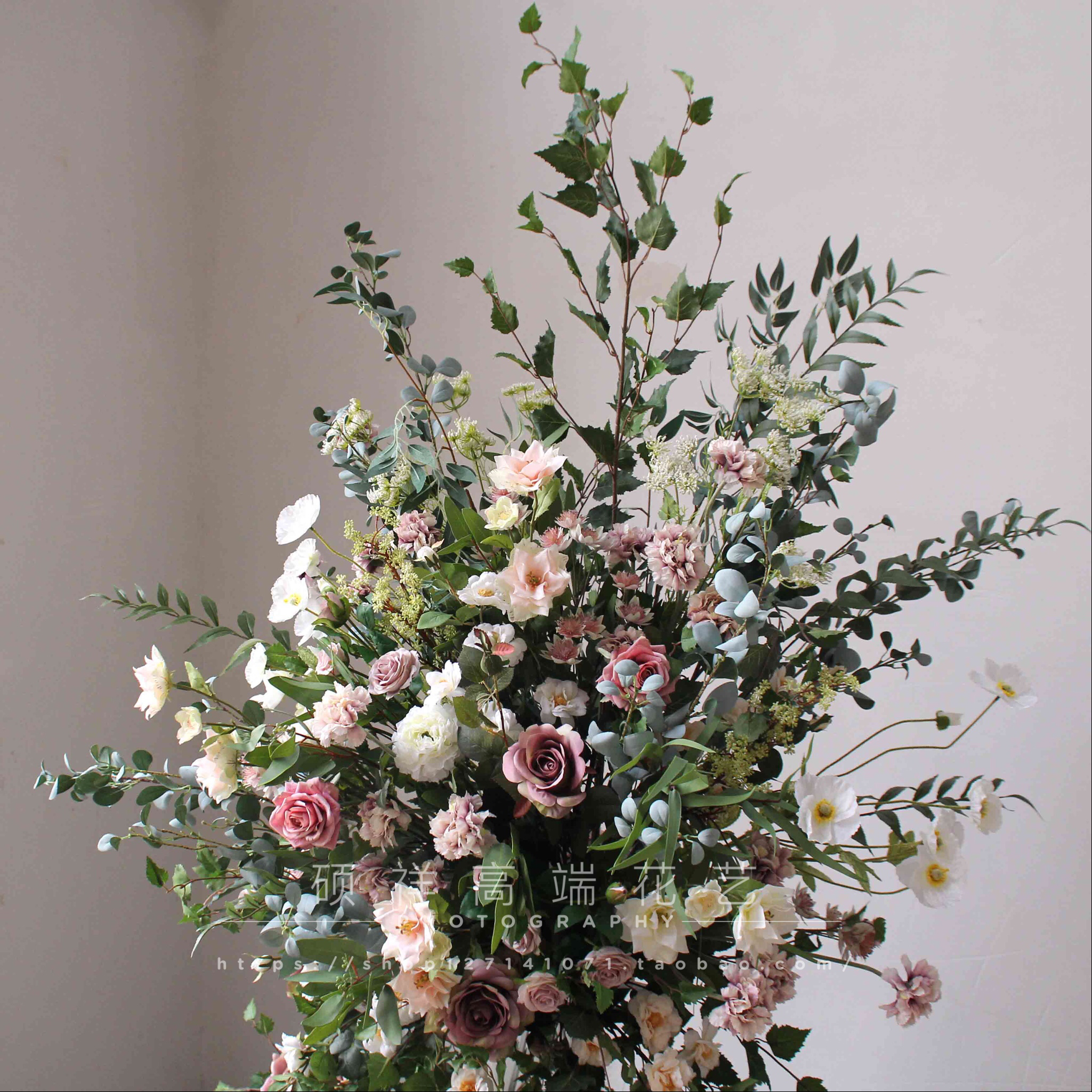 装饰仿真玫瑰尤加利创意婚礼道具拱门花艺摄影仿真花