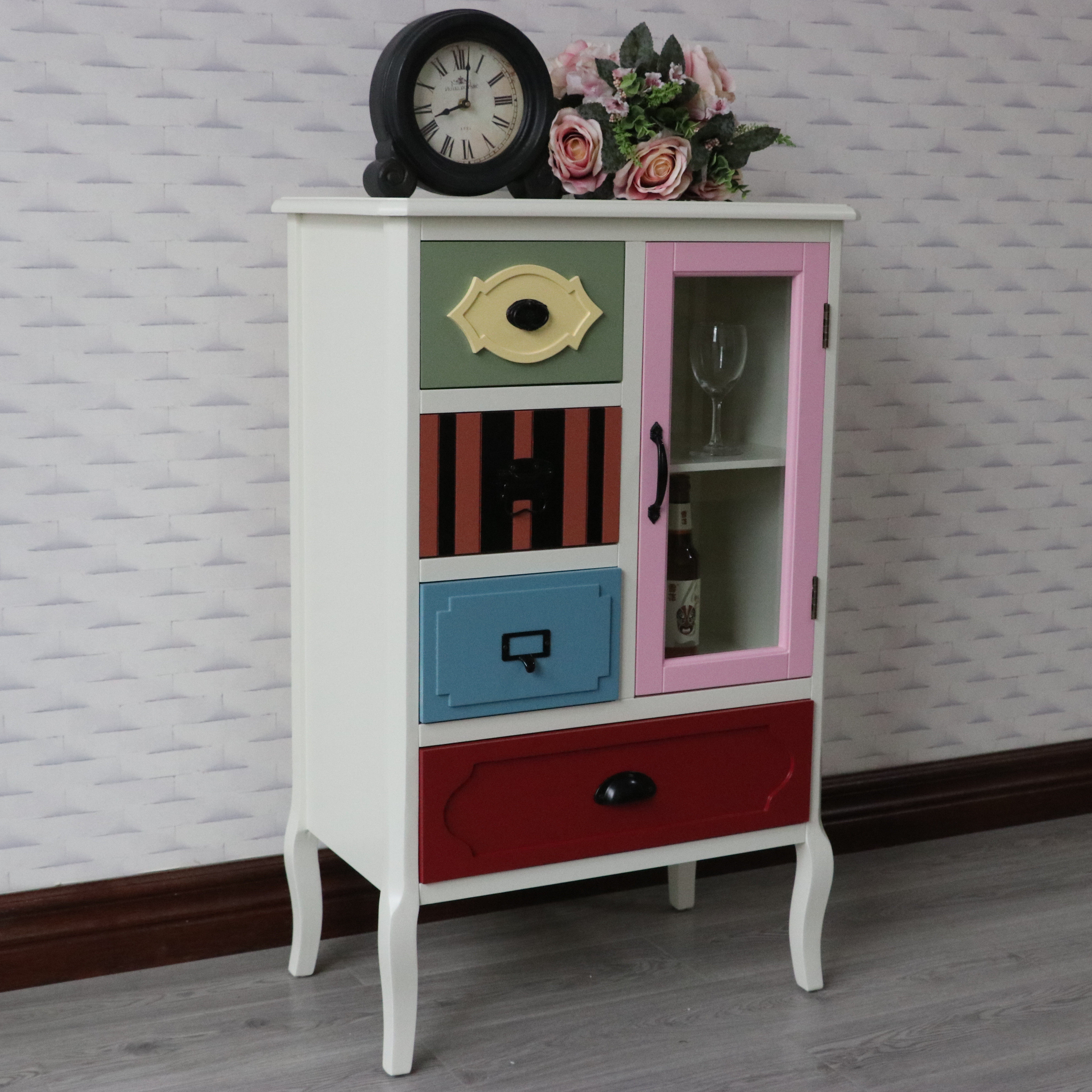 实木彩色柜子餐边柜储物柜收纳柜斗柜简约玻璃酒柜斗柜