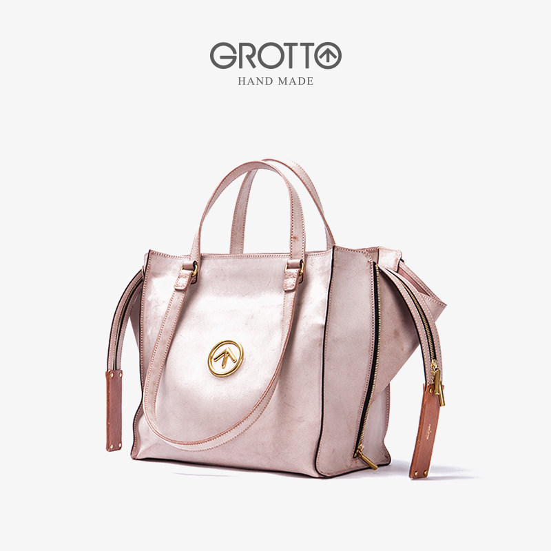 grotto个乐意大利羊皮女士托特包通勤软大容量轻奢小众单肩手提包