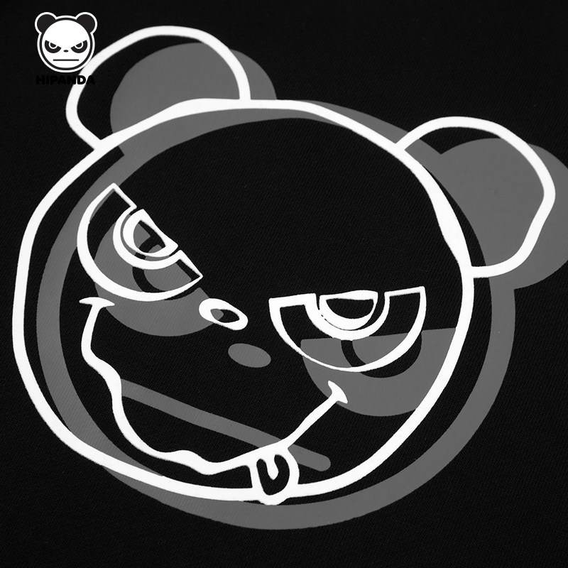 hipanda你好熊猫男款鬼脸熊猫头猫头叠影印花流行卫衣