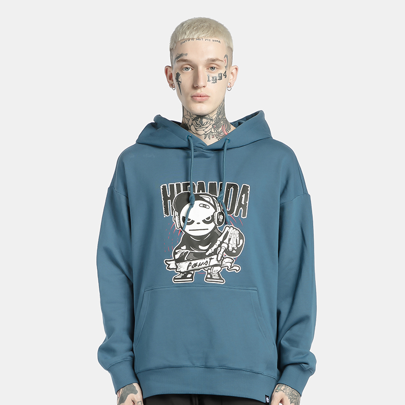 Hipanda你好熊猫 设计潮牌国潮 男骷髅斗篷熊猫兜帽连帽套头卫衣