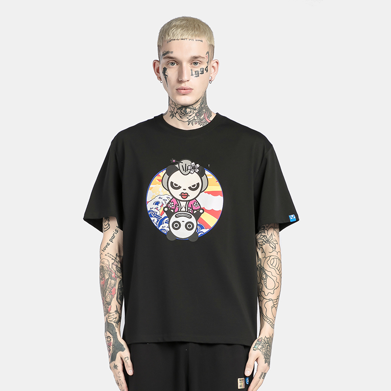 Hipanda你好熊猫T恤oversize男装马卡龙短袖T恤日系街头潮牌